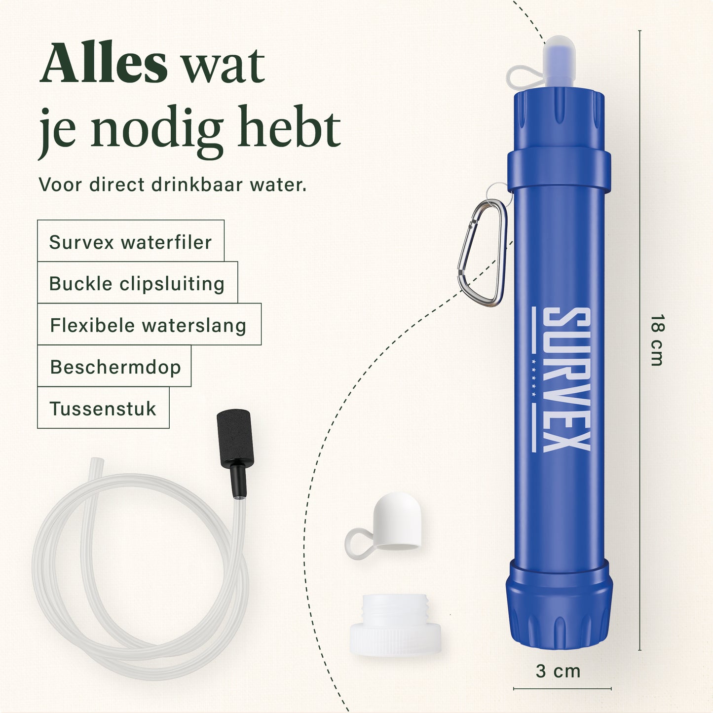 Survex Water Filter Straw - Blauw