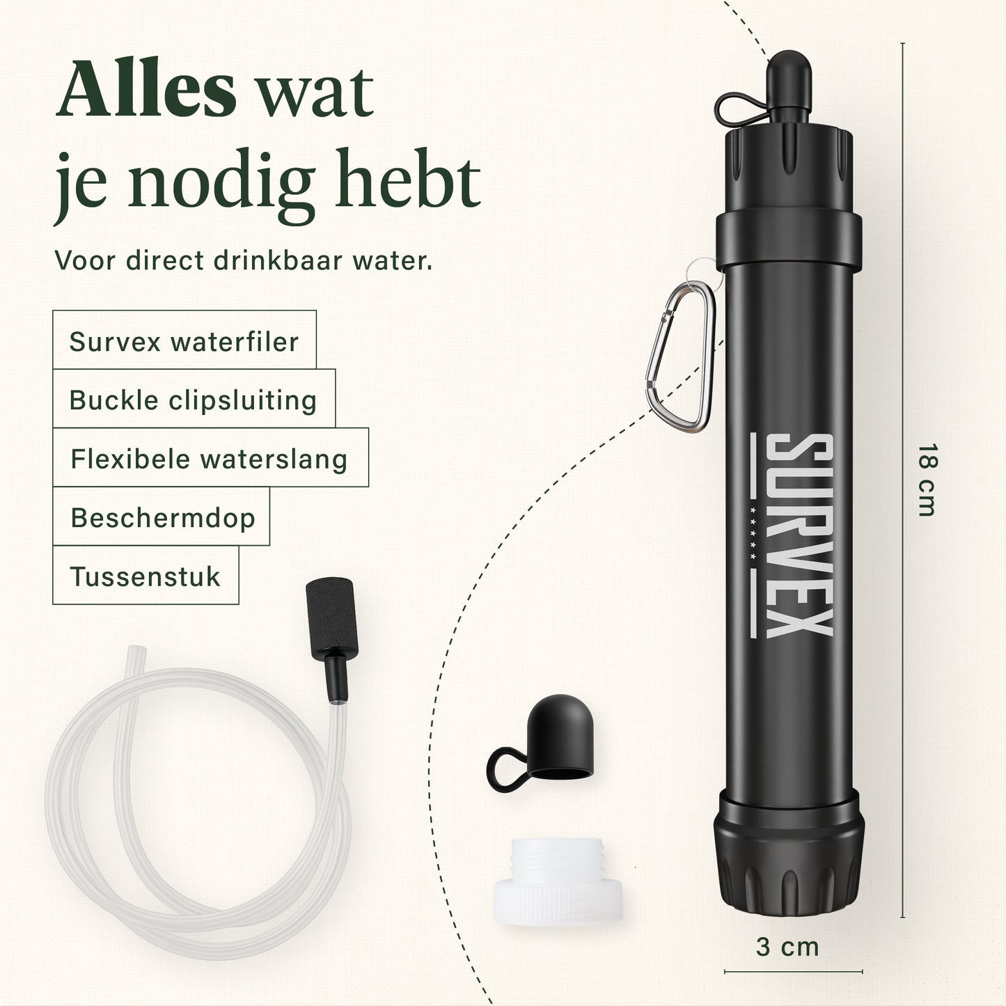 Survex Water Filter Straw - Zwart